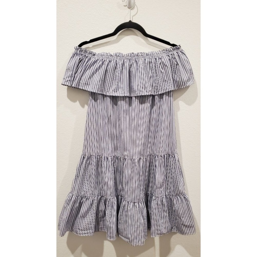 CREMIEUX Off the Shoulder Blue and White Dress